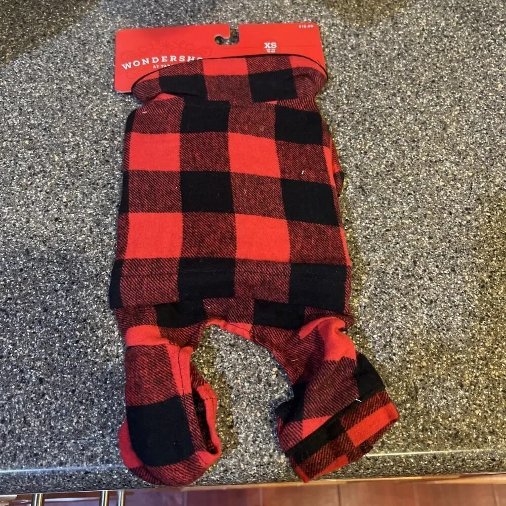 Wondershop Target XS Breed Dog Puppy Cat Pet Sweater & Pet Pajamas Red/Blk Plaid